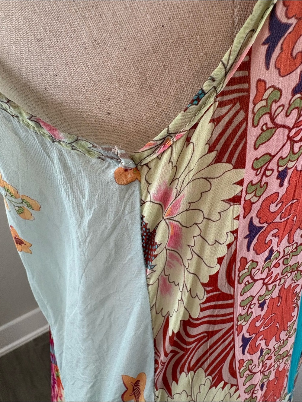 Johnny Was Silk Boho Patchwork Sleeveless Maxi Dress Summer Slip Floral Print - Picture 10 of 16